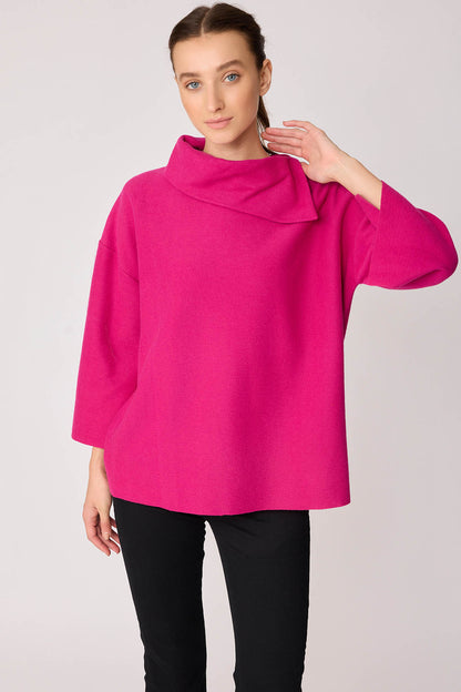 ASYMMETRIC COLLAR KNITTED BLOUSE WITH SIDES SPLITED
