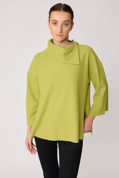 ASYMMETRIC COLLAR KNITTED BLOUSE WITH SIDES SPLITED