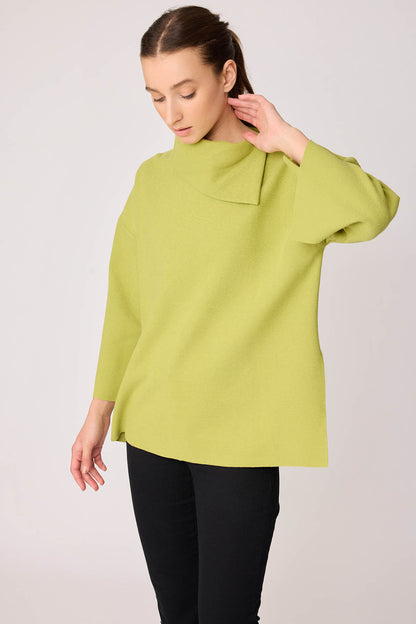 ASYMMETRIC COLLAR KNITTED BLOUSE WITH SIDES SPLITED