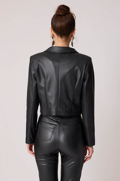 FAUX LEATHER CROP JACKET WITH ASSISTED BUTTON