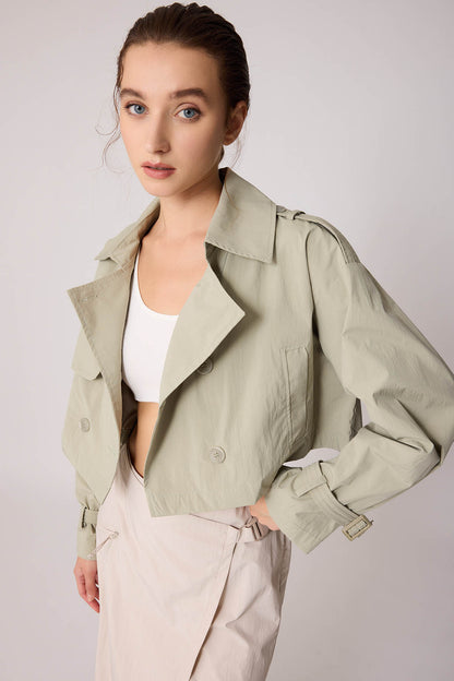 CROP TRENCH COAT WITH LINED FRONT BUTTON