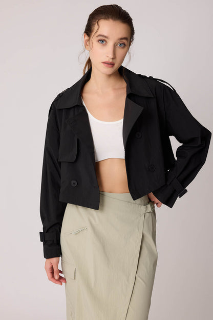 CROP TRENCH COAT WITH LINED FRONT BUTTON