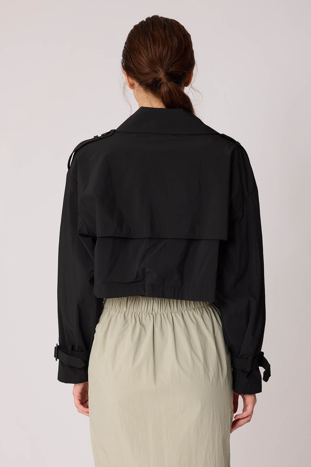 CROP TRENCH COAT WITH LINED FRONT BUTTON