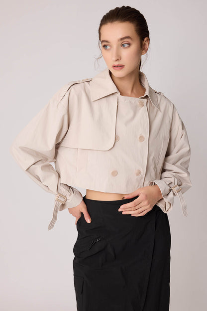 CROP TRENCH COAT WITH LINED FRONT BUTTON