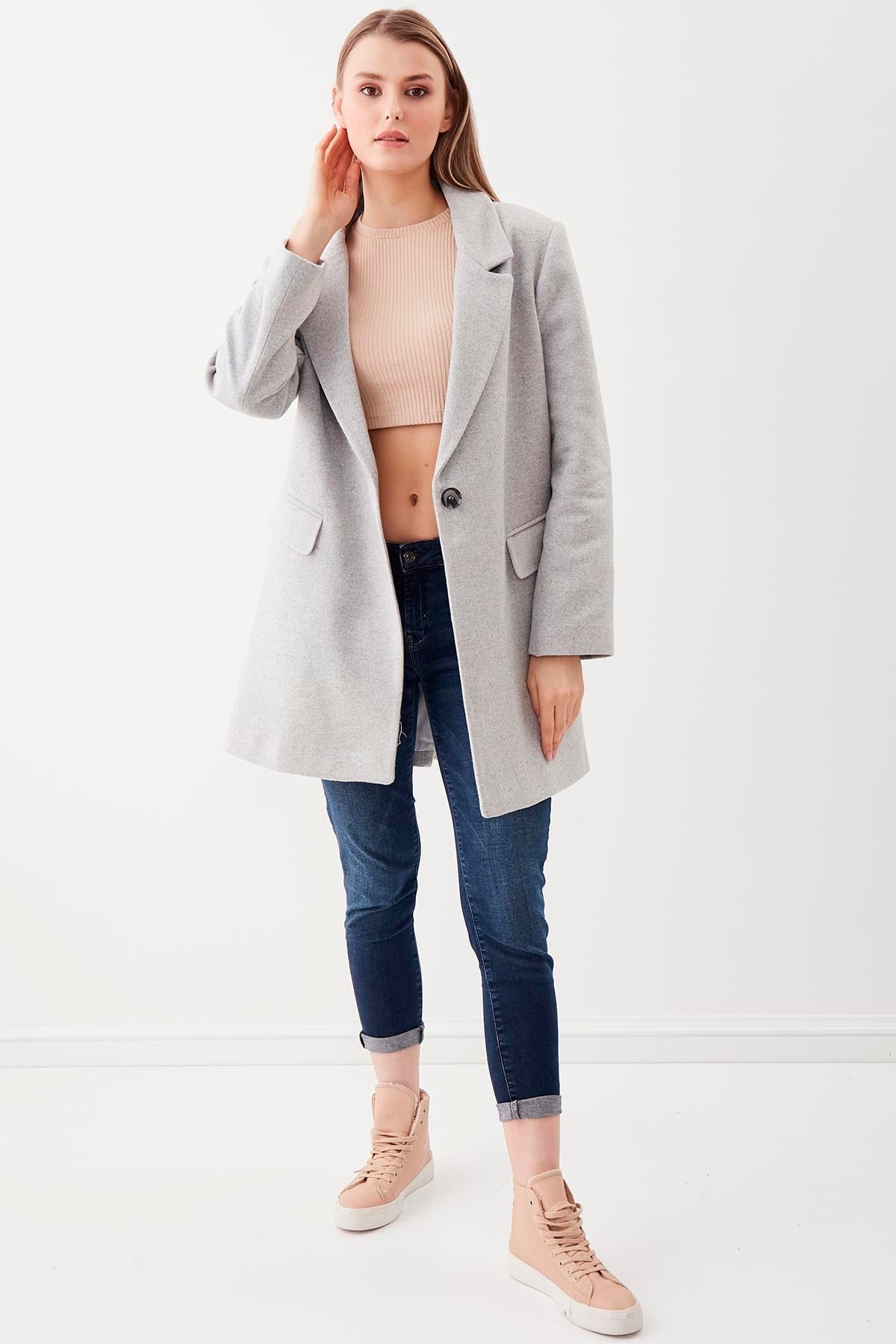SINGLE BUTTON WITH LINE MESH JACKET
