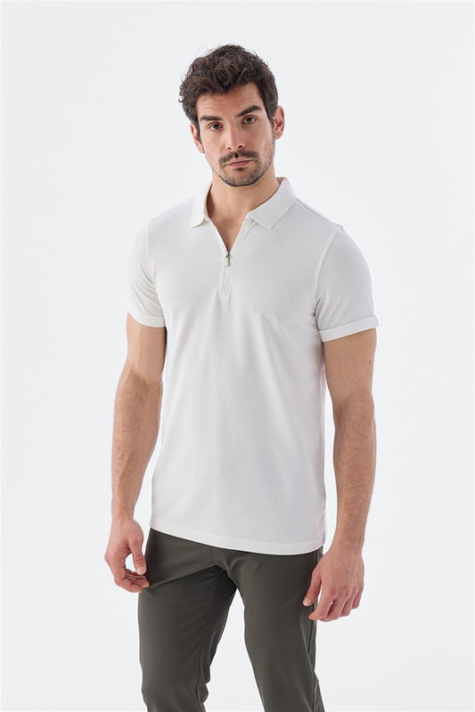 Slim Fit Polo Collar T Shirt With A Zipper On The Back