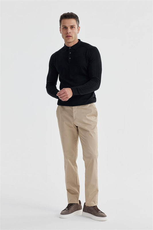 Navy Slim Fit Polo Collar Knitted With Wool