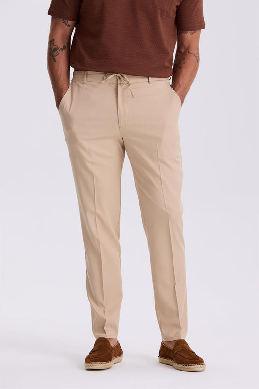 Beige Comfort Fit Elastically Fitted Jogger Trousers