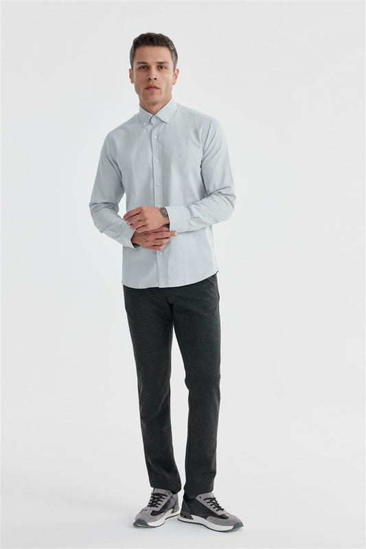 Gray Slim Fit Patterned Cotton Buttoned Collar Shirt