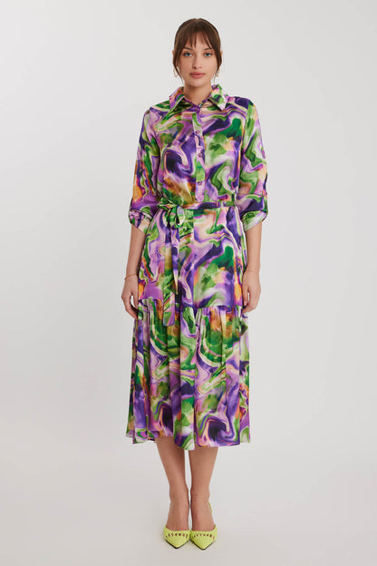 MULTI COLOR DRESS WITH LONG SLEEVE
