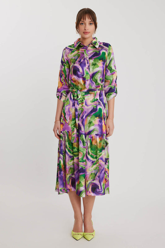 MULTI COLOR DRESS WITH LONG SLEEVE