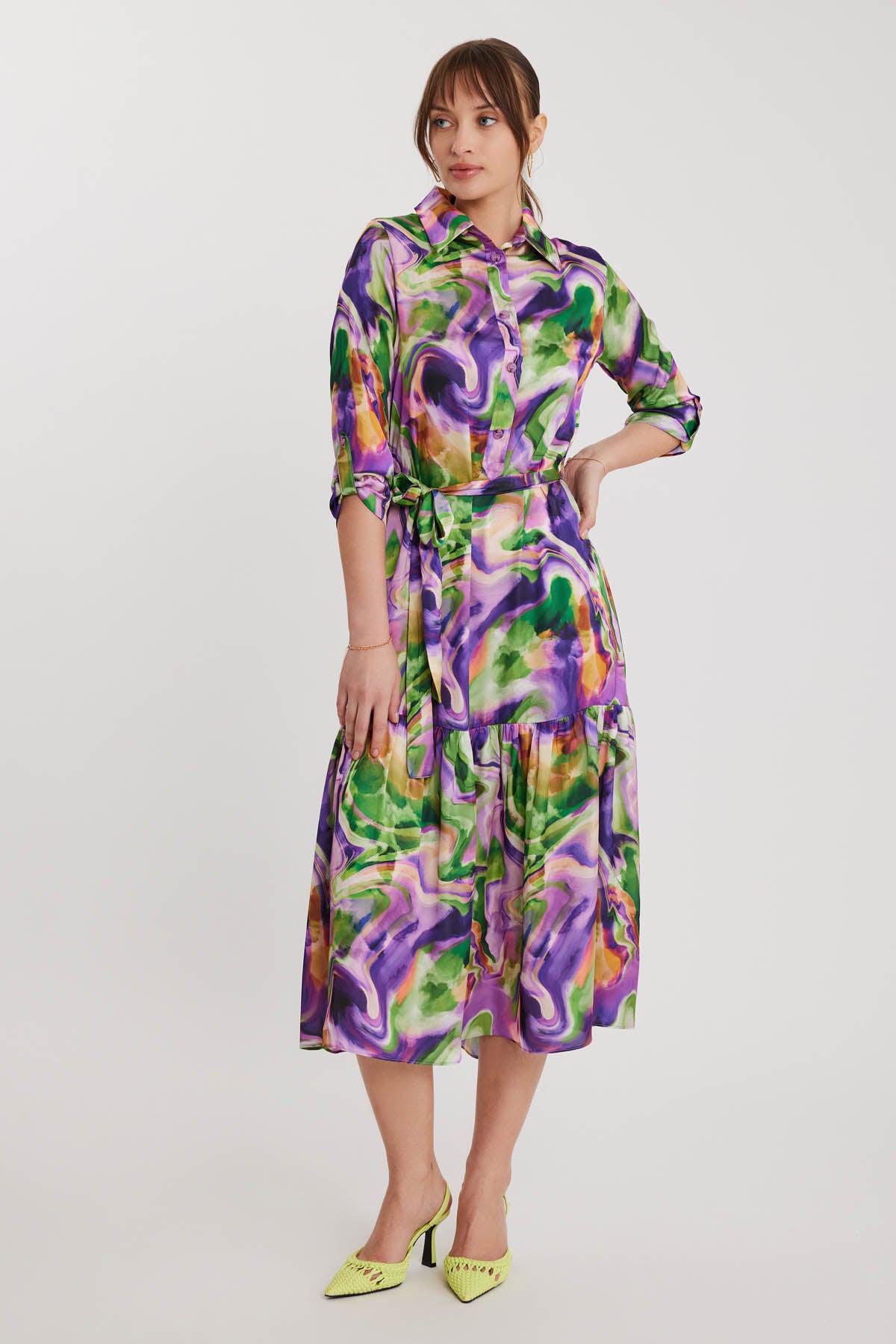 MULTI COLOR DRESS WITH LONG SLEEVE