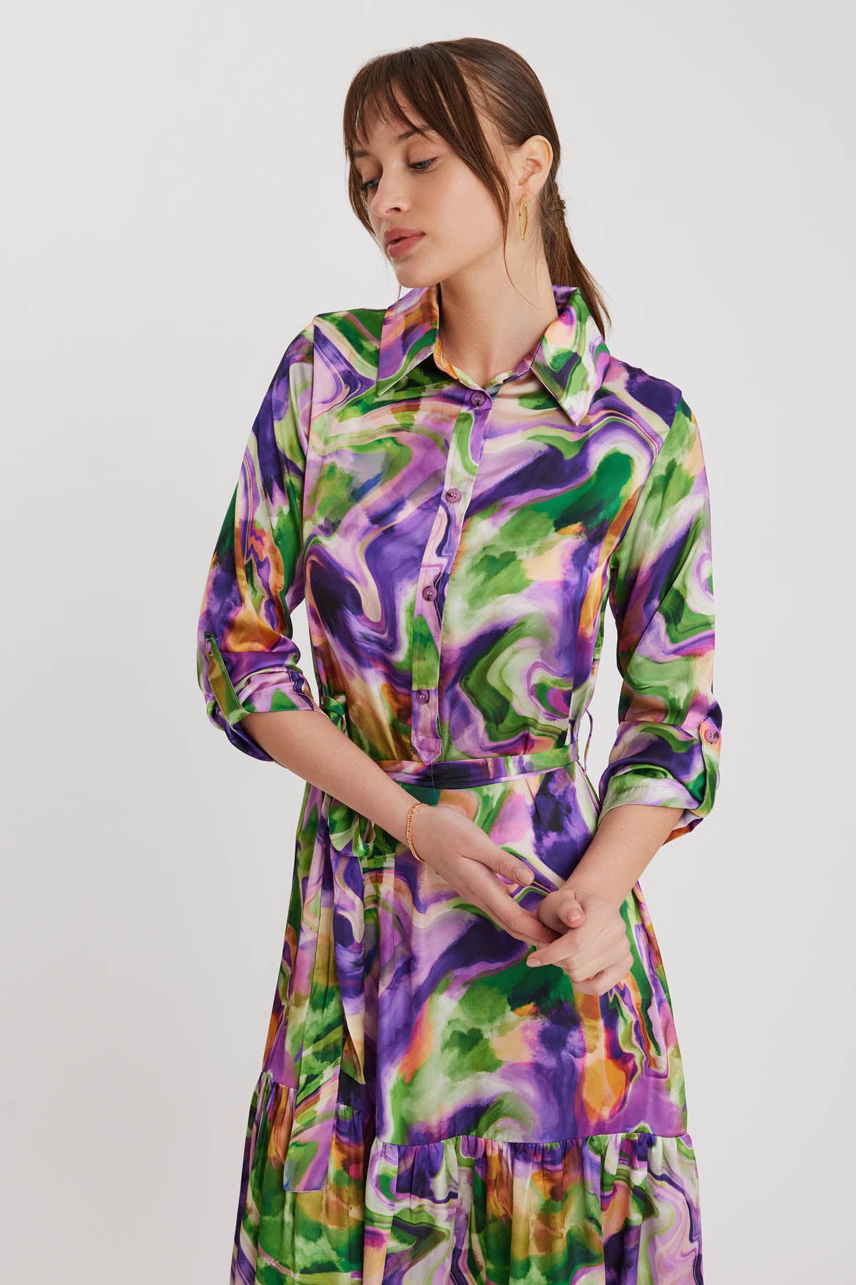 MULTI COLOR DRESS WITH LONG SLEEVE