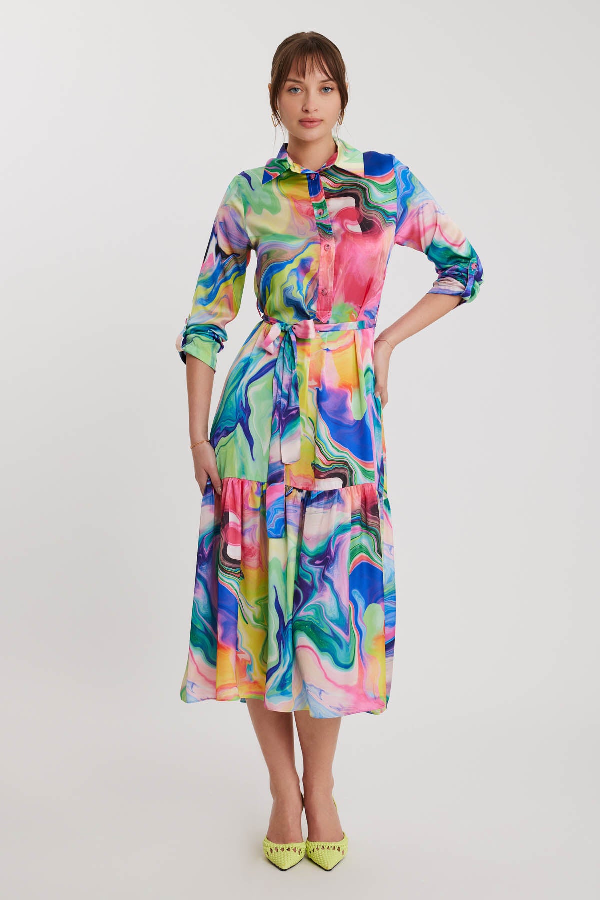 MULTI COLOR DRESS WITH LONG SLEEVE