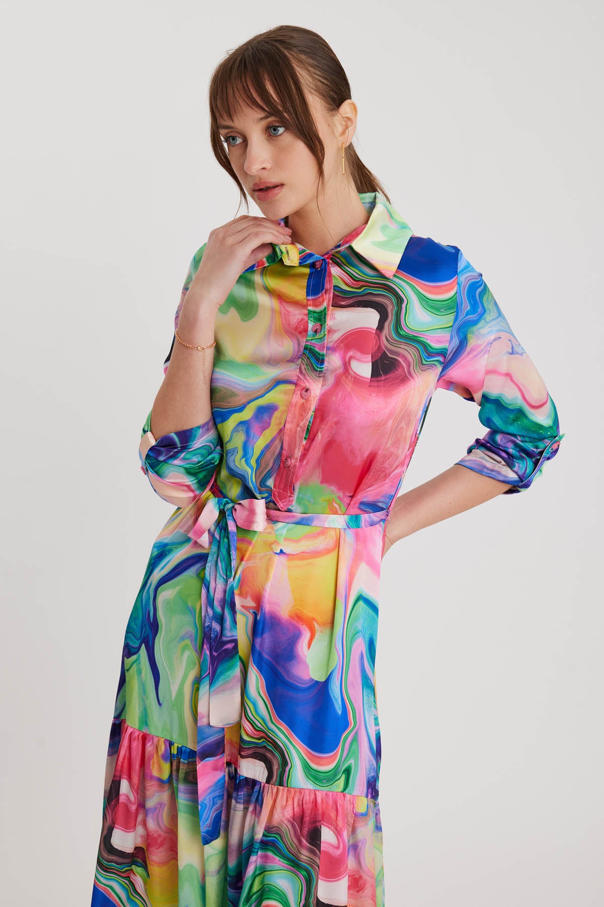 MULTI COLOR DRESS WITH LONG SLEEVE