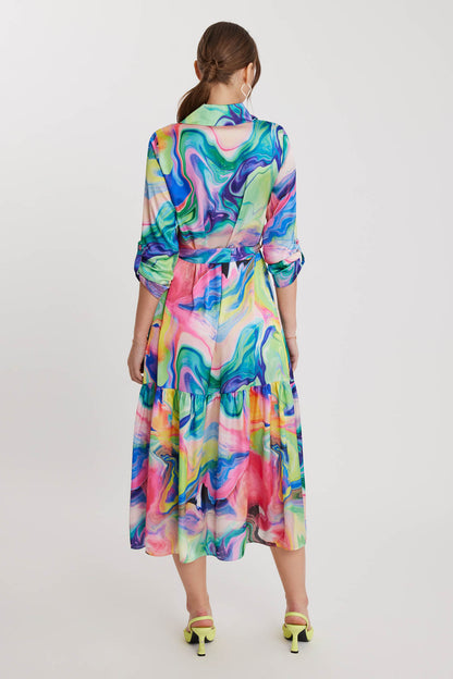 MULTI COLOR DRESS WITH LONG SLEEVE