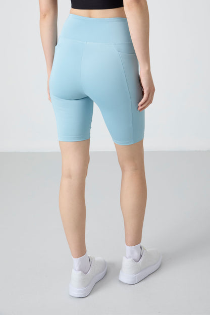 Light Blue Polyester Flexible Standard Fit Performance Women's Biker Tights - 91012