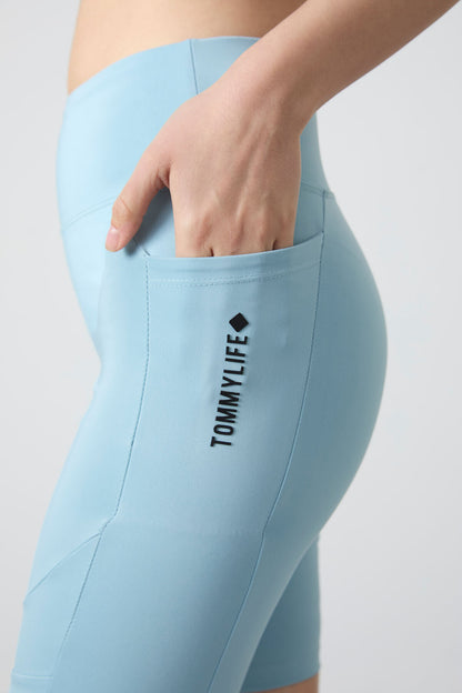 Light Blue Polyester Flexible Standard Fit Performance Women's Biker Tights - 91012