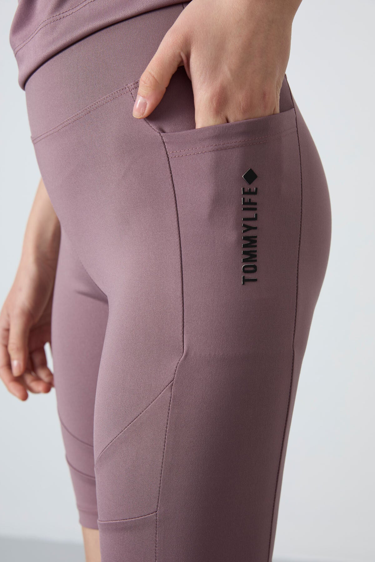 Dried Rose Polyester Flexible Standard Fit Performance Women's Biker Tights - 91012