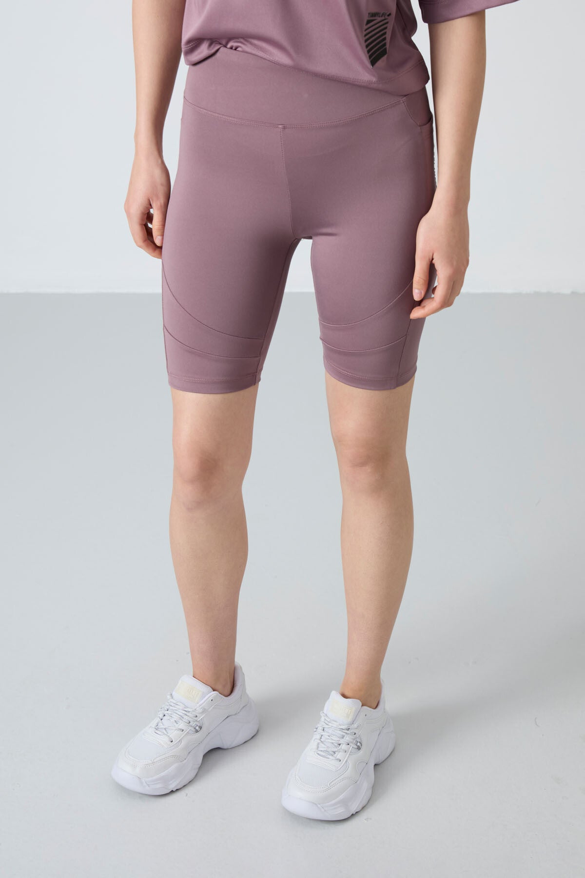 Dried Rose Polyester Flexible Standard Fit Performance Women's Biker Tights - 91012