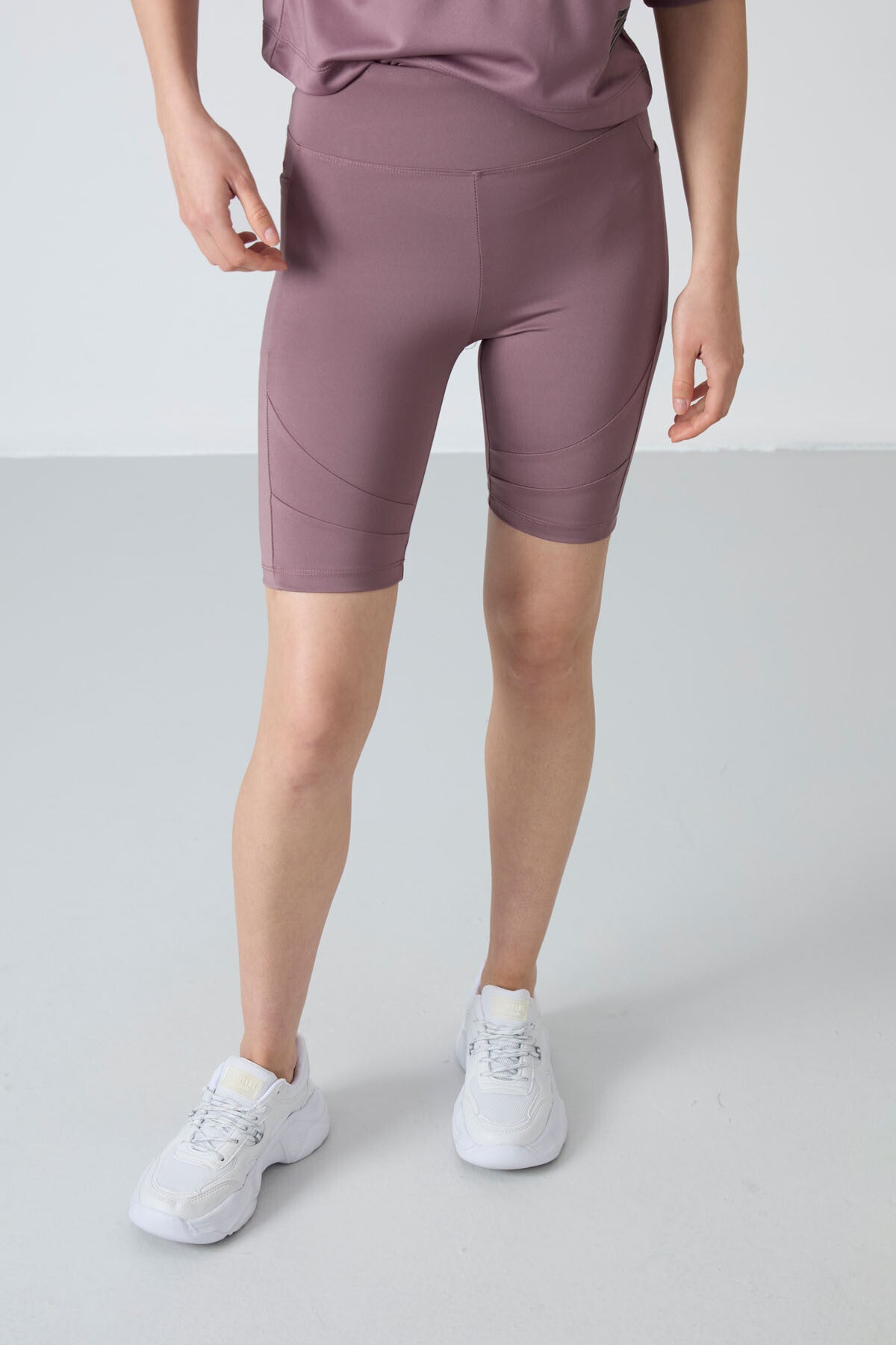 Dried Rose Polyester Flexible Standard Fit Performance Women's Biker Tights - 91012