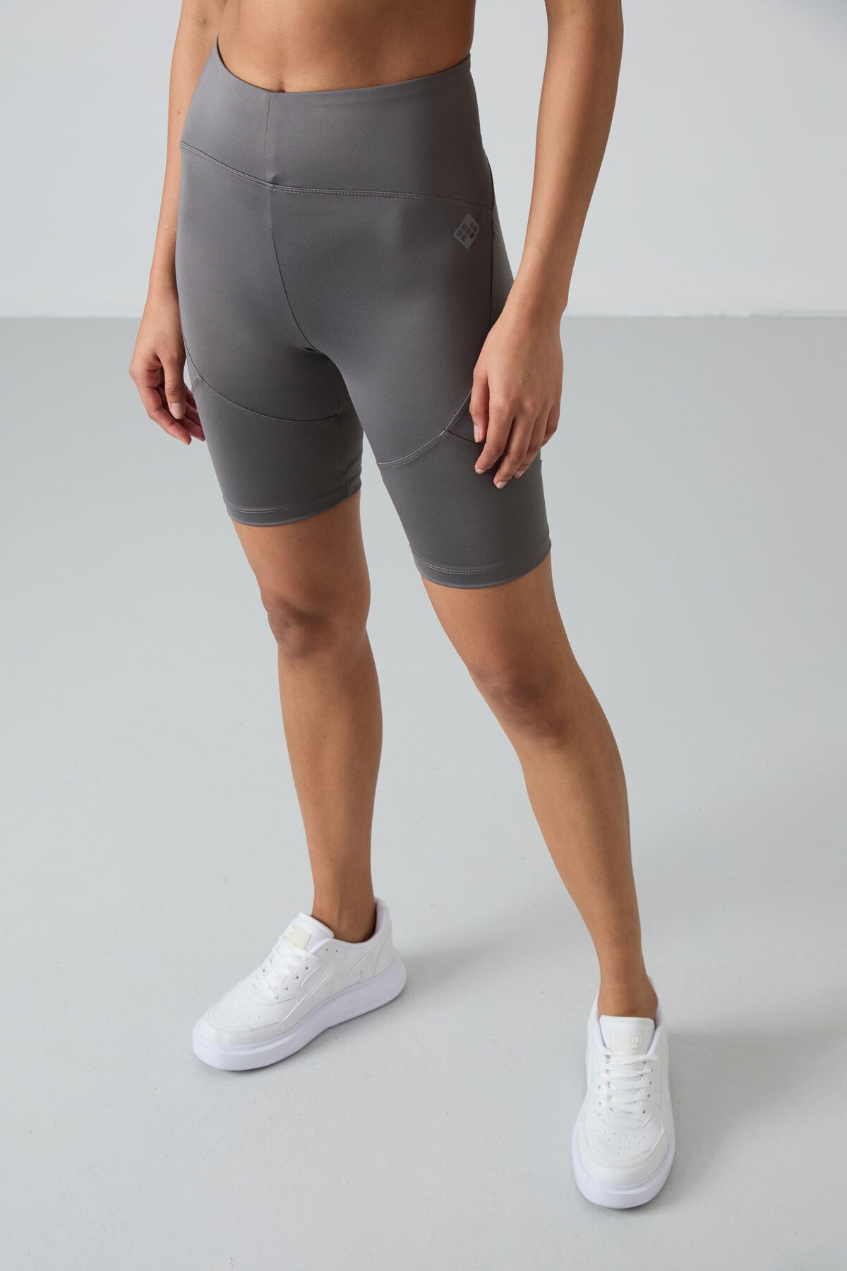 Dark Grey Polyester Flexible Standard Fit Performance Women's Biker Tights - 91013
