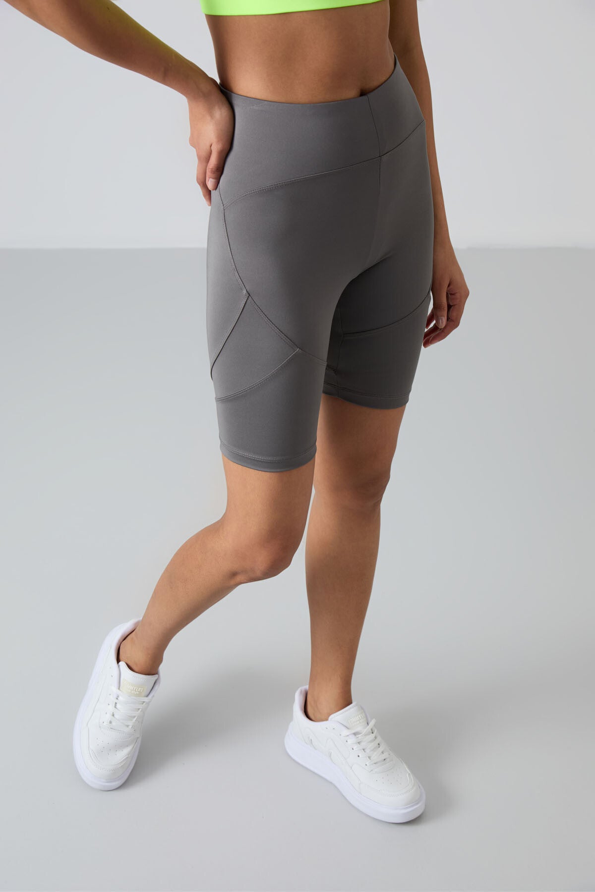 Dark Grey Polyester Flexible Standard Fit Performance Women's Biker Tights - 91013