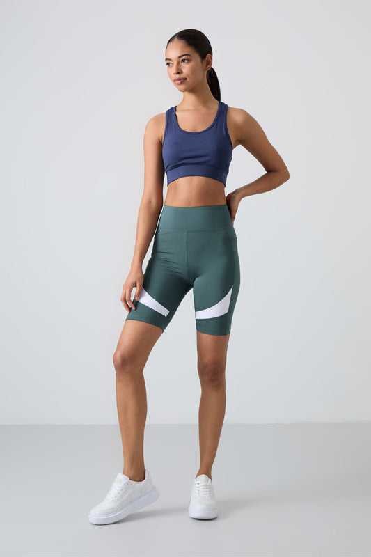 Forest Green Polyester Flexible Standard Fit Performance Women's Biker Tights - 91012