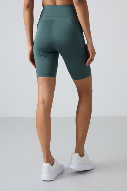 Forest Green Polyester Flexible Standard Fit Performance Women's Biker Tights - 91012