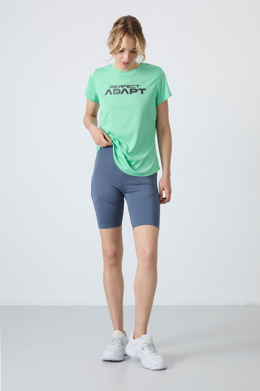 Petrol Polyester Flexible Standard Fit Performance Women's Biker Tights - 91013
