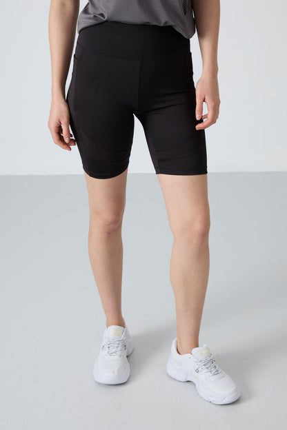 Black Polyester Flexible Standard Fit Performance Women's Biker Tights - 91012