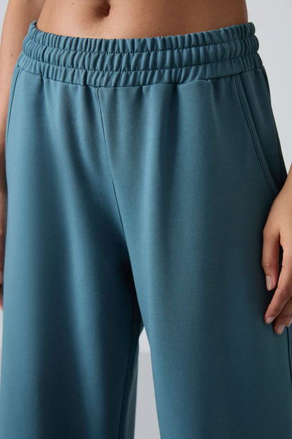 Forest Green High Waist Comfort Fit Wide Leg Women's Tracksuit Bottom - 94567