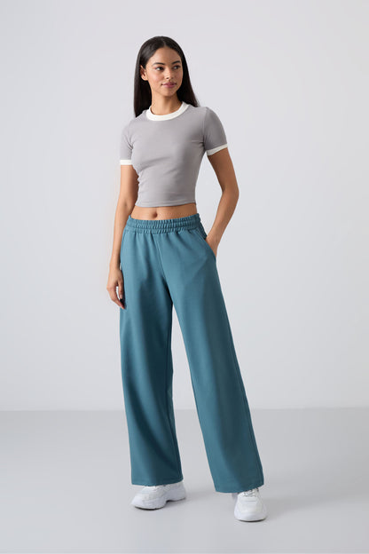 Forest Green High Waist Comfort Fit Wide Leg Women's Tracksuit Bottom - 94567