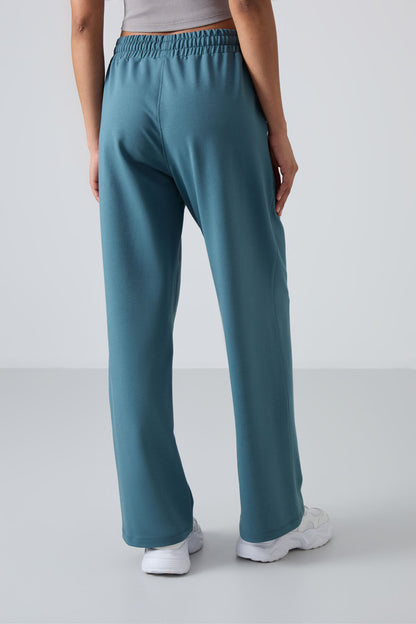 Forest Green High Waist Comfort Fit Wide Leg Women's Tracksuit Bottom - 94567