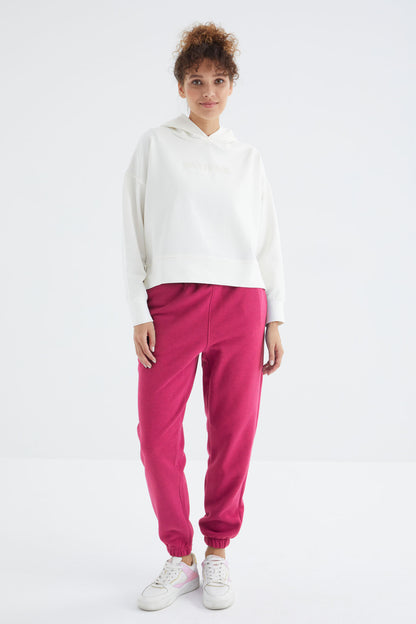 Fuchsia High Waist Brushed 3-Thread Cotton Basic Women's Tracksuit Bottom - 94624