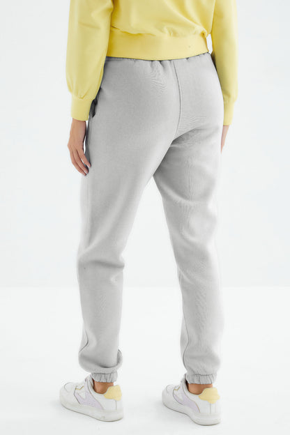 Stone High Waist Brushed 3-Thread Cotton Basic Women's Tracksuit Bottom - 94624