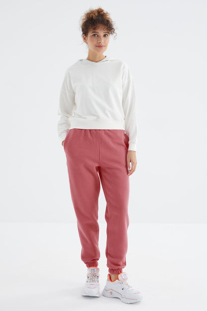 Wild Rose High Waist Brushed 3-Thread Cotton Basic Women's Tracksuit Bottom - 94624