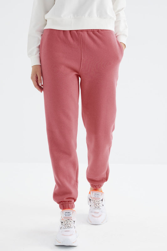 Wild Rose High Waist Brushed 3-Thread Cotton Basic Women's Tracksuit Bottom - 94624
