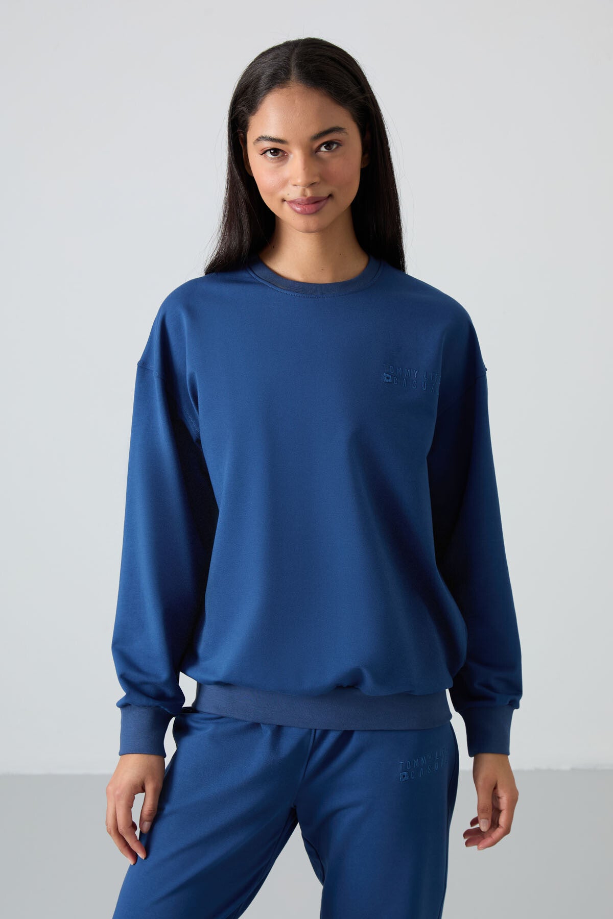 Parlament Basic Cotton O-Neck Oversize Elastic Bottom Women's Tracksuit Set - 95287