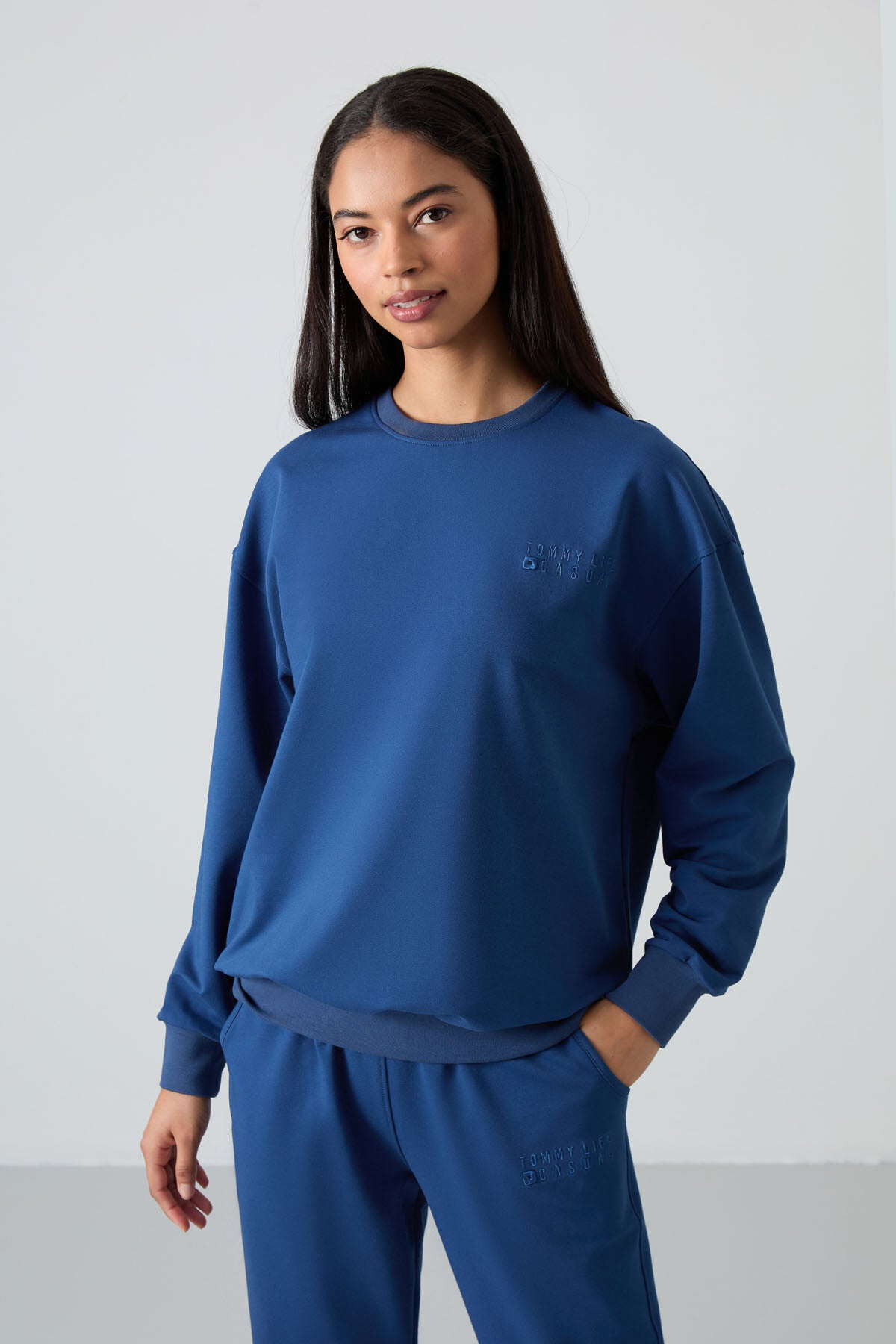 Parlament Basic Cotton O-Neck Oversize Elastic Bottom Women's Tracksuit Set - 95287