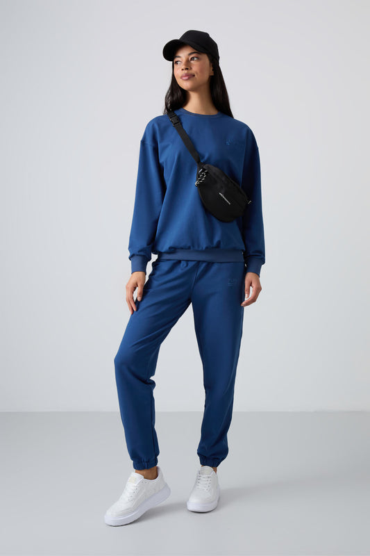Parlament Basic Cotton O-Neck Oversize Elastic Bottom Women's Tracksuit Set - 95287