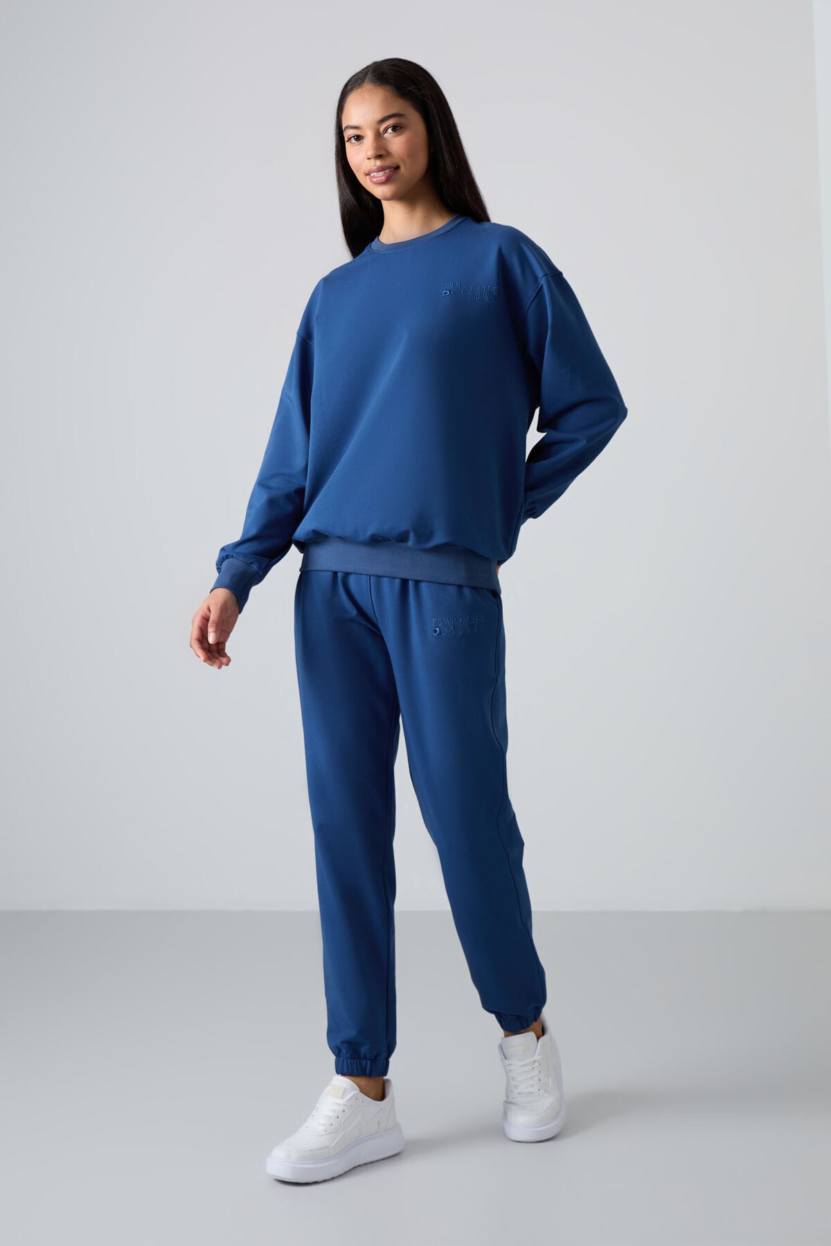 Parlament Basic Cotton O-Neck Oversize Elastic Bottom Women's Tracksuit Set - 95287