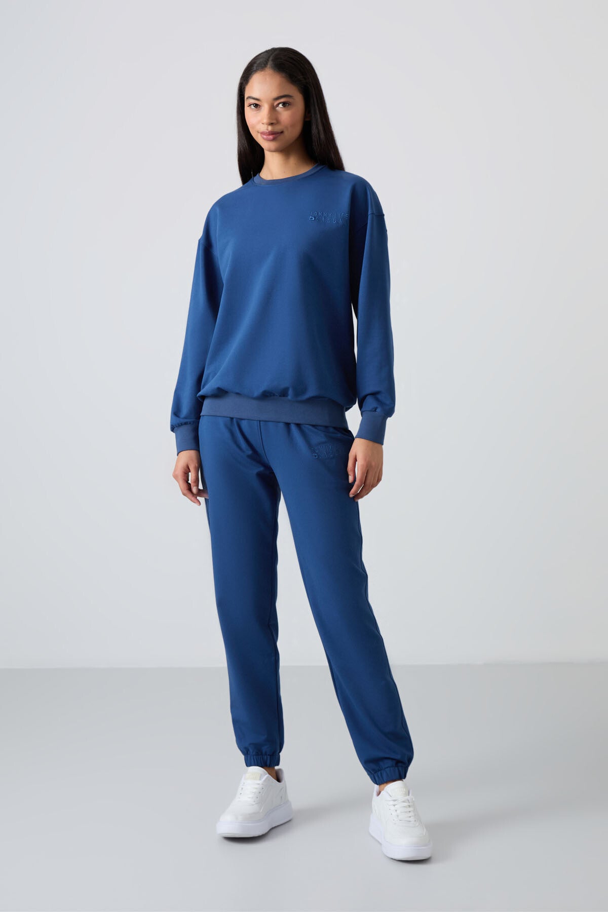 Parlament Basic Cotton O-Neck Oversize Elastic Bottom Women's Tracksuit Set - 95287