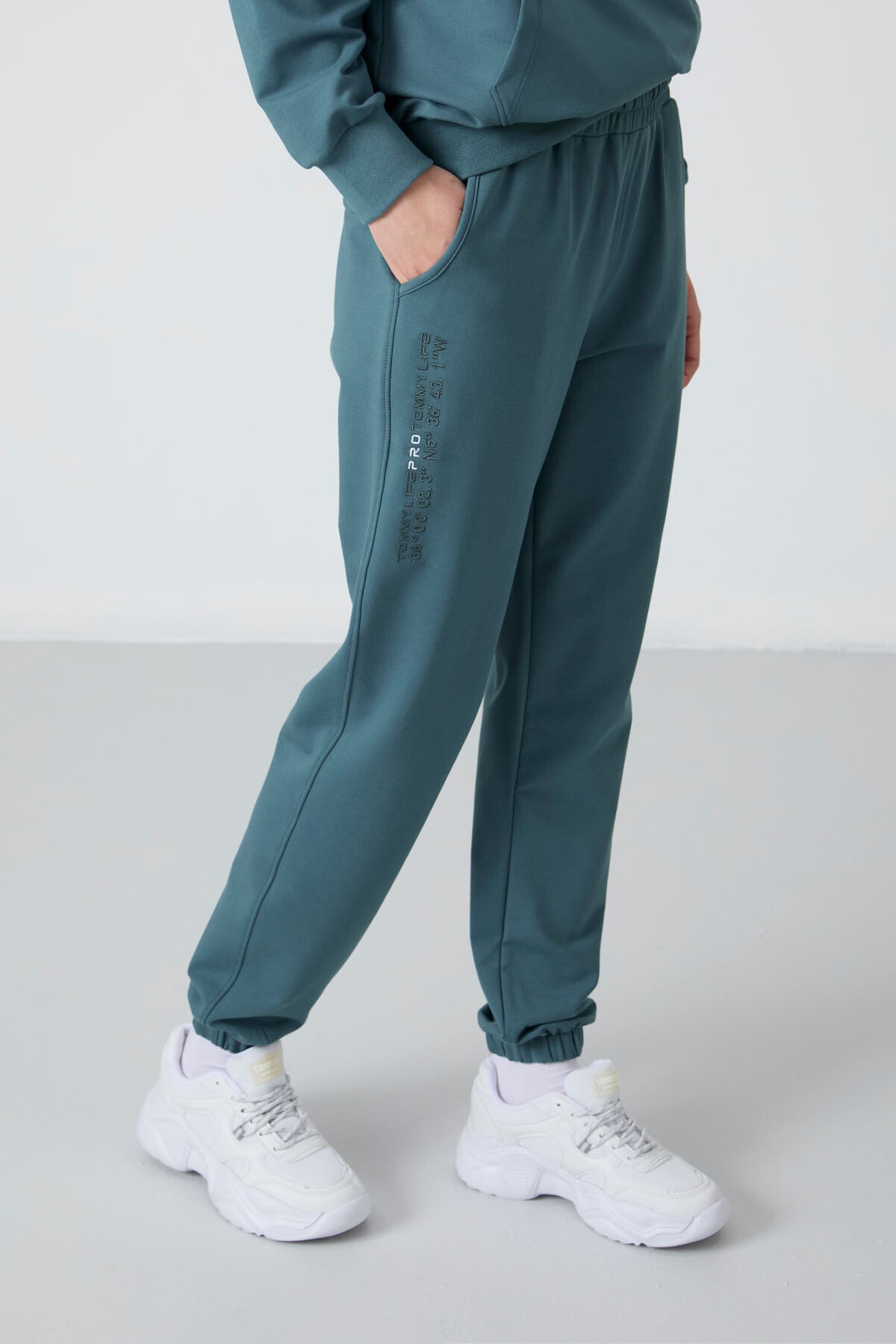 Forest Green Hooded Kangaroo Pocket Oversize Elastic Cuff Women's Tracksuit Set - 95288