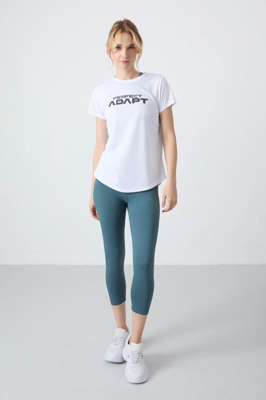 Green high waist slim fit narrow sleeve women Tights - 93097