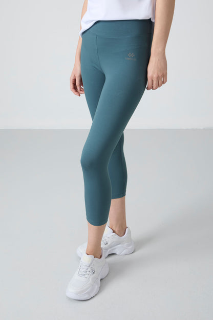 Green high waist slim fit narrow sleeve women Tights - 93097