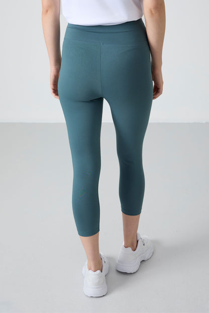 Green high waist slim fit narrow sleeve women Tights - 93097