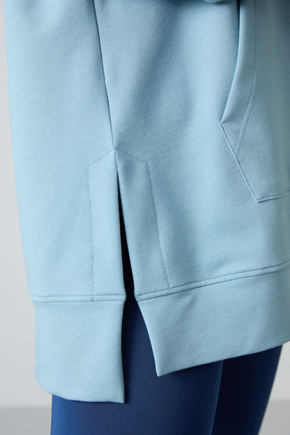 Light Blue Balloon Sleeve Embroidered Women's Oversize Tunic Sweatshirt - 97163