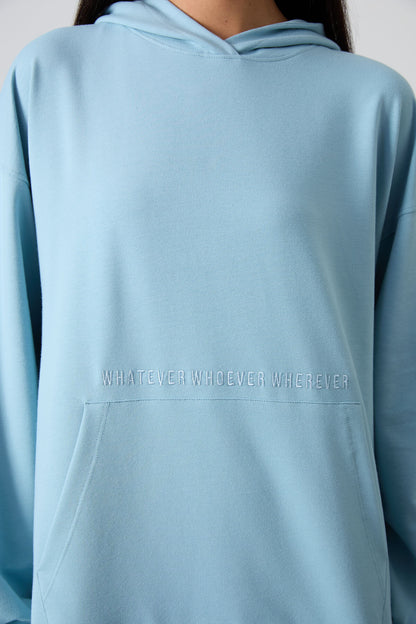 Light Blue Balloon Sleeve Embroidered Women's Oversize Tunic Sweatshirt - 97163