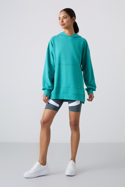 Balloon Sleeve Embroidered Women's Oversize Tunic Sweatshirt - 97163